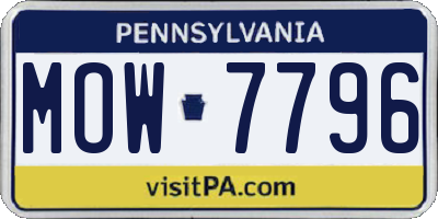 PA license plate MOW7796