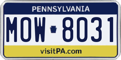 PA license plate MOW8031