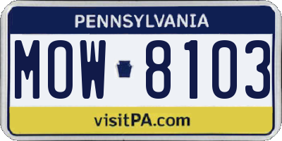 PA license plate MOW8103
