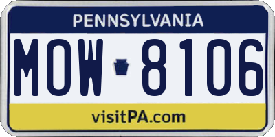 PA license plate MOW8106