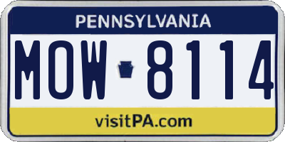 PA license plate MOW8114