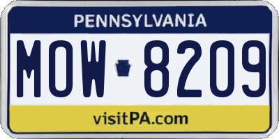 PA license plate MOW8209