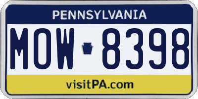 PA license plate MOW8398