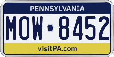 PA license plate MOW8452