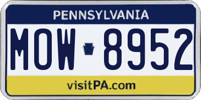 PA license plate MOW8952