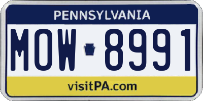 PA license plate MOW8991