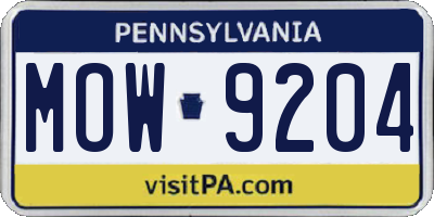 PA license plate MOW9204