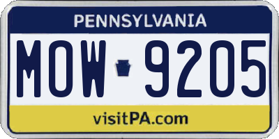 PA license plate MOW9205