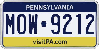 PA license plate MOW9212