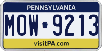 PA license plate MOW9213