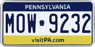 PA license plate MOW9232