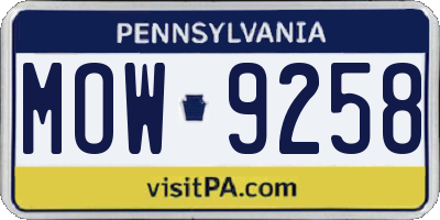 PA license plate MOW9258
