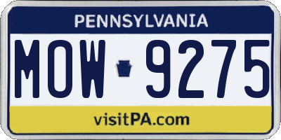 PA license plate MOW9275