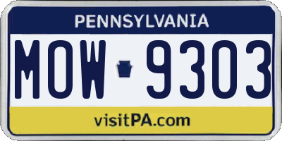 PA license plate MOW9303