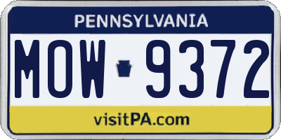 PA license plate MOW9372