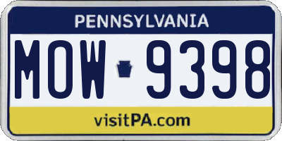 PA license plate MOW9398