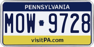 PA license plate MOW9728