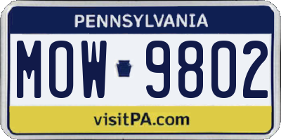 PA license plate MOW9802