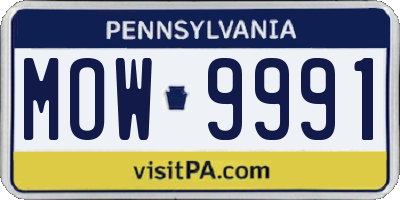 PA license plate MOW9991