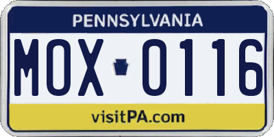 PA license plate MOX0116