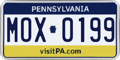 PA license plate MOX0199