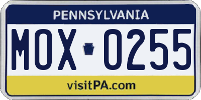 PA license plate MOX0255