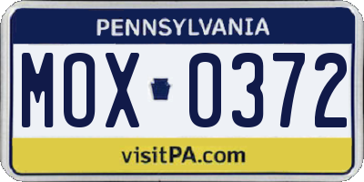 PA license plate MOX0372