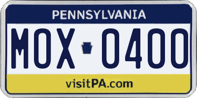 PA license plate MOX0400