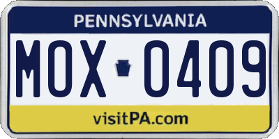 PA license plate MOX0409
