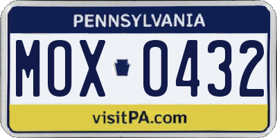 PA license plate MOX0432