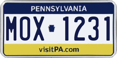 PA license plate MOX1231