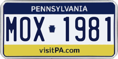 PA license plate MOX1981