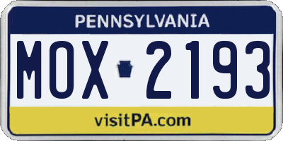 PA license plate MOX2193