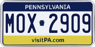 PA license plate MOX2909