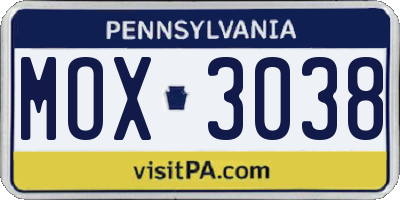 PA license plate MOX3038