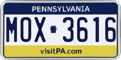 PA license plate MOX3616