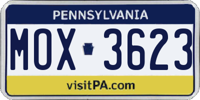 PA license plate MOX3623