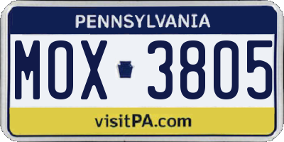 PA license plate MOX3805