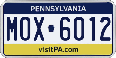 PA license plate MOX6012