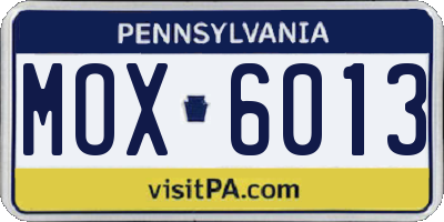 PA license plate MOX6013