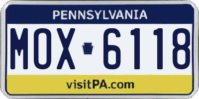 PA license plate MOX6118