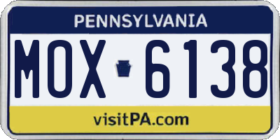 PA license plate MOX6138