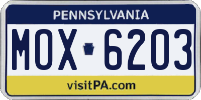 PA license plate MOX6203