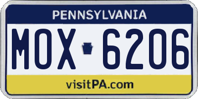 PA license plate MOX6206