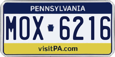 PA license plate MOX6216