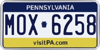 PA license plate MOX6258