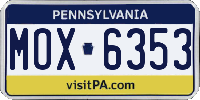 PA license plate MOX6353
