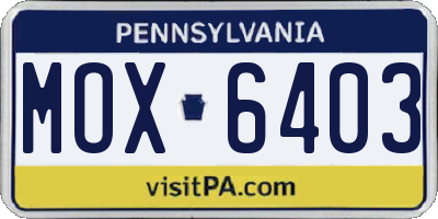 PA license plate MOX6403