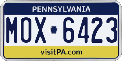 PA license plate MOX6423
