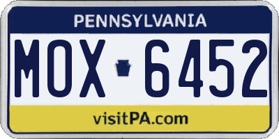PA license plate MOX6452